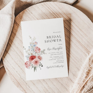 Peach Dusty Blue Floral Bridal Shower Invitation