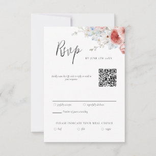 Peach Dusty Blue Floral RSVP Card