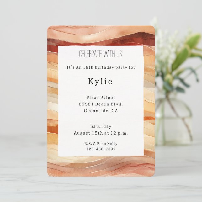 Peach Dusty Cream Waves Birthday   Invitation (Standing Front)