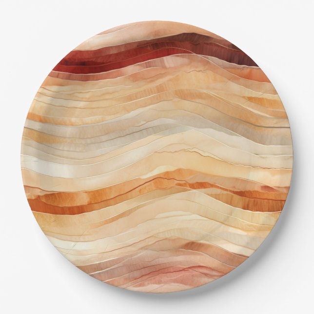 Peach Dusty Cream Waves Birthday Paper Plate (Front)