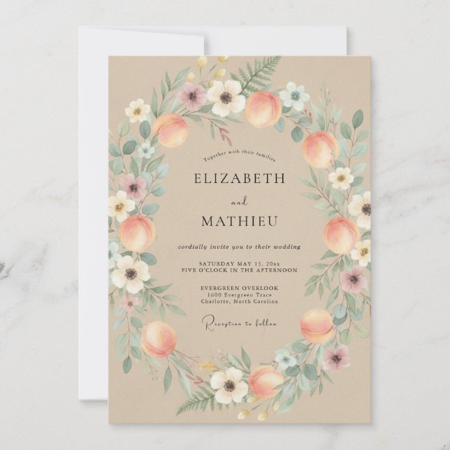 Peach Earthy Orchard Wedding Invitation (Front)