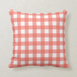 Peach Echo & White Gingham Check Cushion