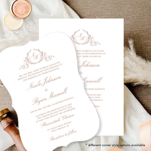 Peach Elegant Formal Monogram Wedding Invitation (Creator Uploaded)
