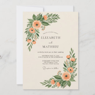 Peach Enchanting Botanical Wedding Invitation