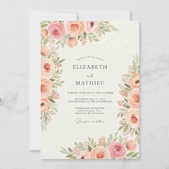 Peach Enchanting Spring Wedding Invitation (Front)