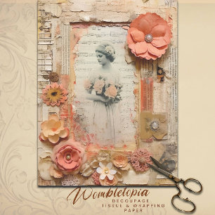 Peach Ephemera Wedding Garden Floral Decoupage Tissue Paper