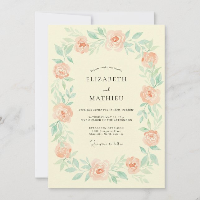 Peach Ethereal Botanical Wedding Invitation (Front)
