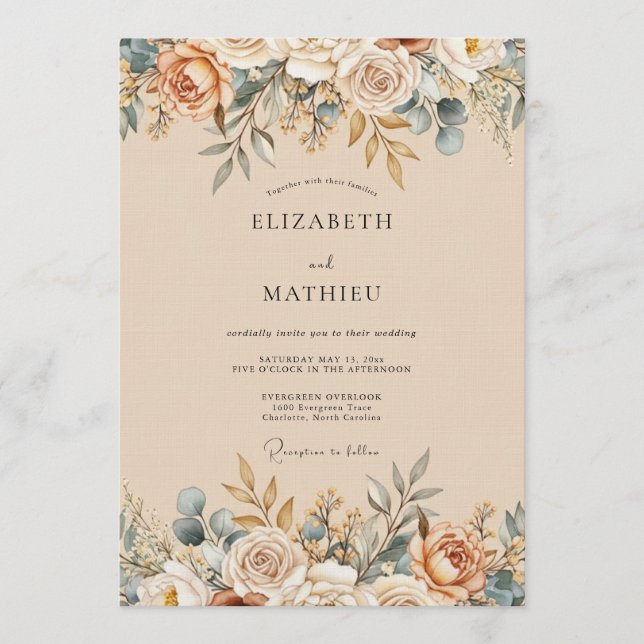 Peach Ethereal Floral Wedding Invitation (Front)