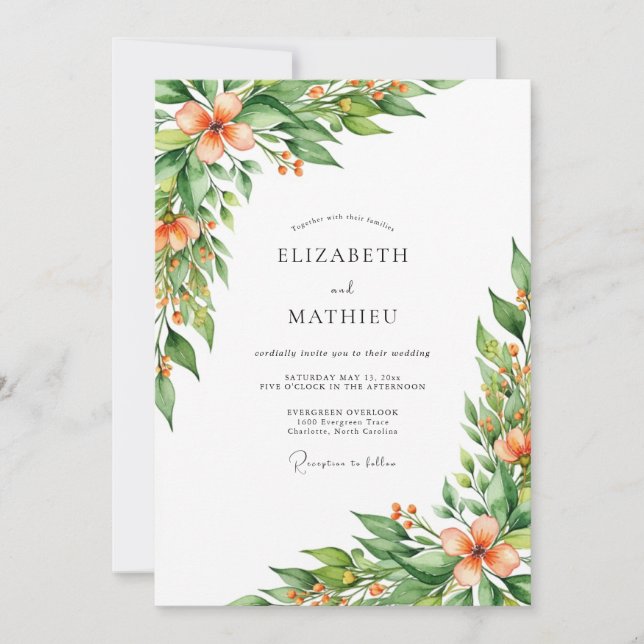 Peach Exquisite Spring Wedding Invitation (Front)