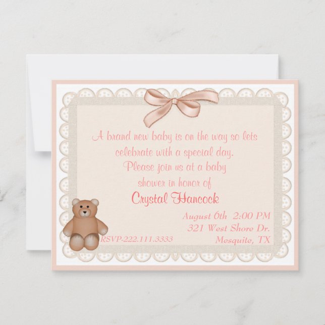 Peach Eyelet Sweet Baby Shower Invitation (Front)