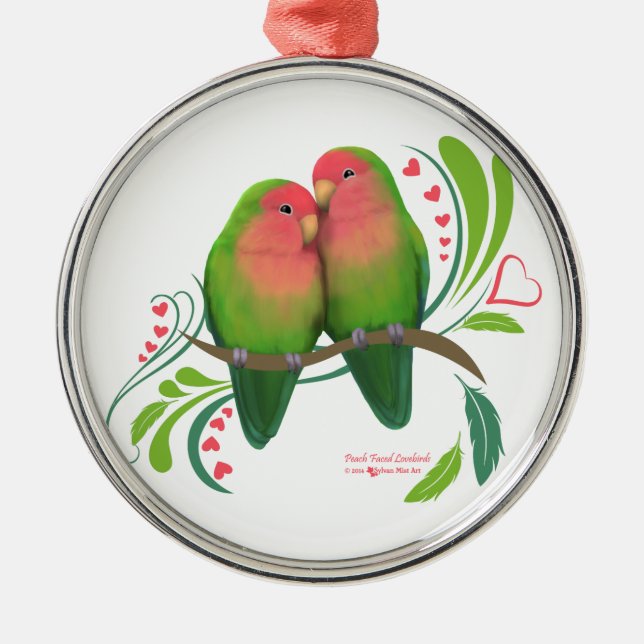 Peach Faced Love Birds Metal Tree Decoration (Front)