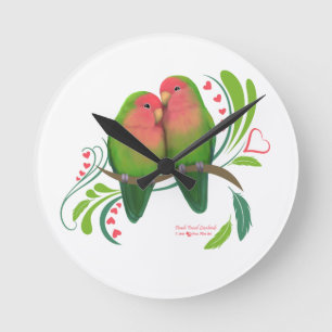 Peach Faced Love Birds Round Clock