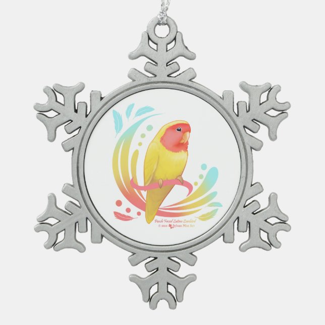 Peach Faced Lutino Lovebird Snowflake Pewter Christmas Ornament (Front)