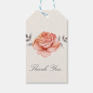 Peach Fairy Tale Glitter Rose Leaves Bridal Shower Gift Tags