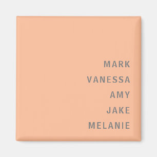 Peach Family Names Monogram Minimalist Grey Text Magnet