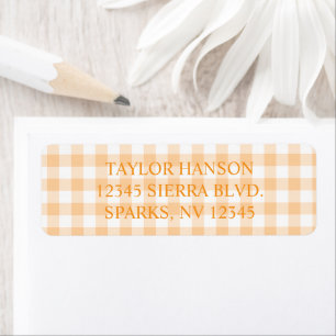 Peach Farmhouse Gingham Plaid Return Address Label