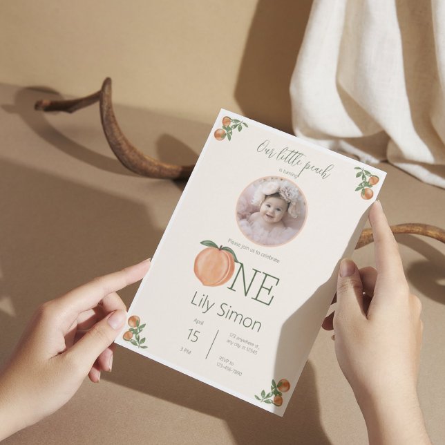 Peach First Birthday Cute Watercolor Invitation (1)