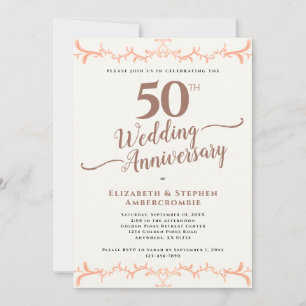 Peach Floral 50th Wedding Anniversary Invitation