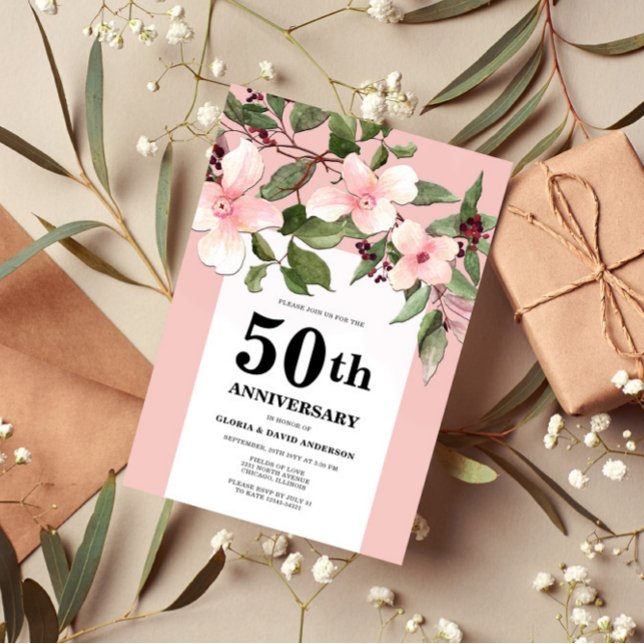 Peach Floral 50th Wedding Anniversary Invitation (Creator Uploaded)