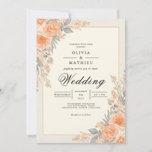 Peach Floral Arch Flourish Wedding Invitation