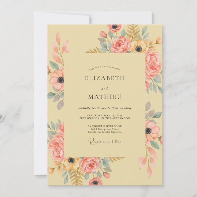 Peach Floral Arrangement Wedding Invitation (Front)