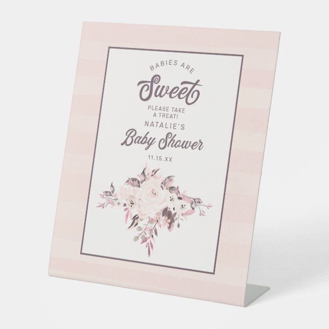 Peach Floral Babies are Sweet Baby Shower Treat Pedestal Sign (Front)