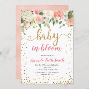 Peach Floral Baby in Bloom Baby Shower Invitation