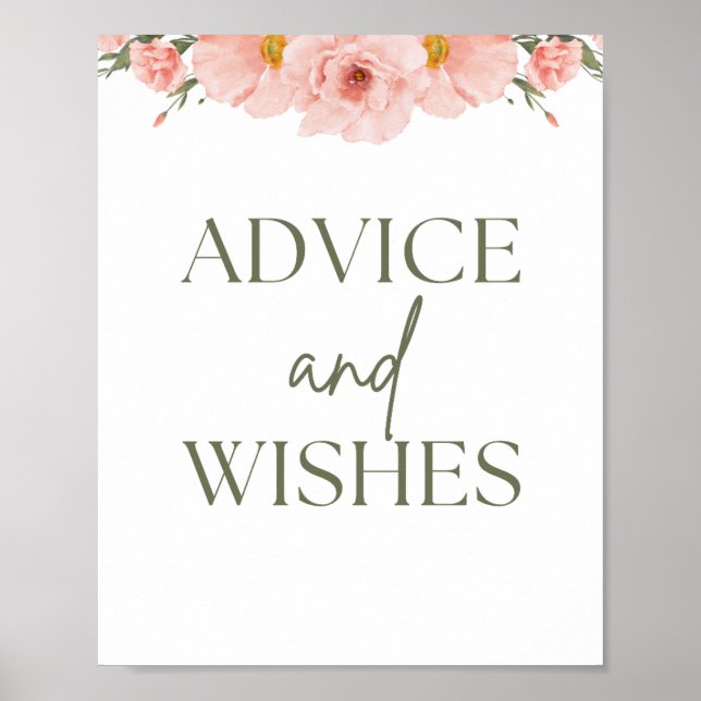Peach Floral Baby Shower Advice & Wishes Poster (Front)