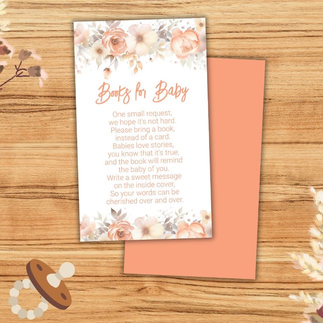Peach Floral Baby Shower Books for Baby Enclosure Card (Creator Uploaded)