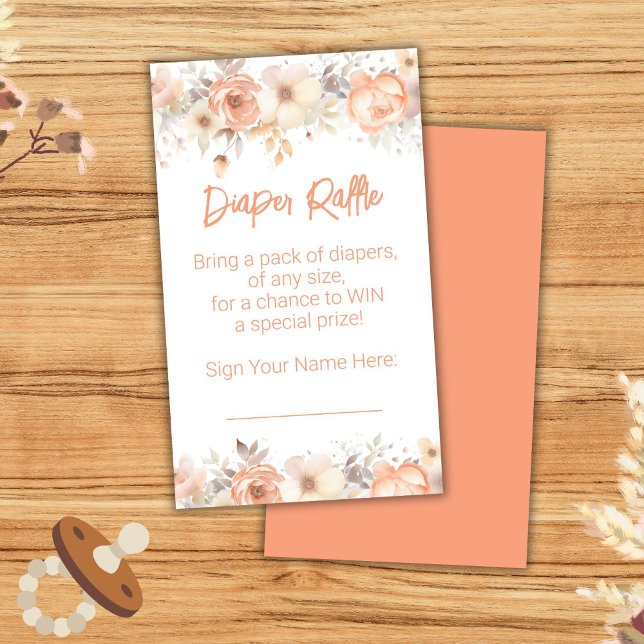 Peach Floral Baby Shower Diaper Raffle Enclosure Card (Creator Uploaded)