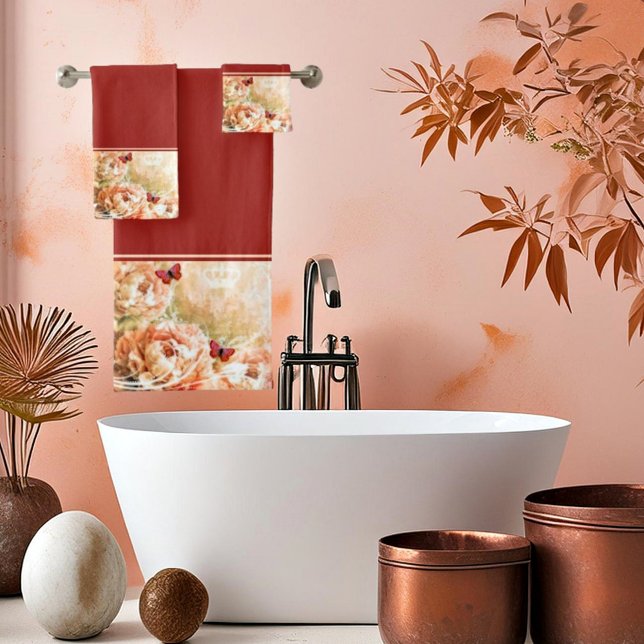 Peach floral bath towel set (Creator Uploaded)