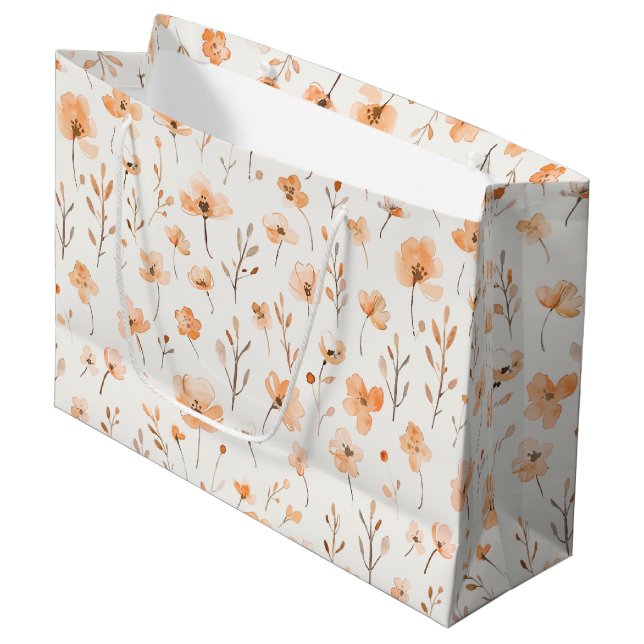 Peach Floral Birthday Large Gift Bag (Front Angled)