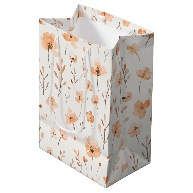Peach Floral Birthday Medium Gift Bag (Front Angled)