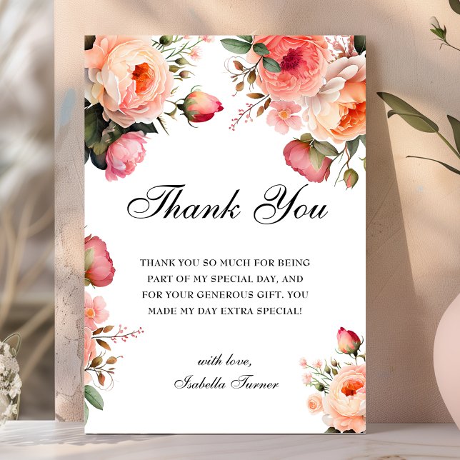 Peach Floral | Birthday Thank You Card (Creator Uploaded)