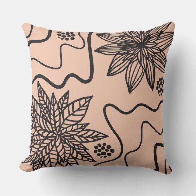 PEACH FLORAL BLACK DESIGN Retro Throw Pillow (Front)