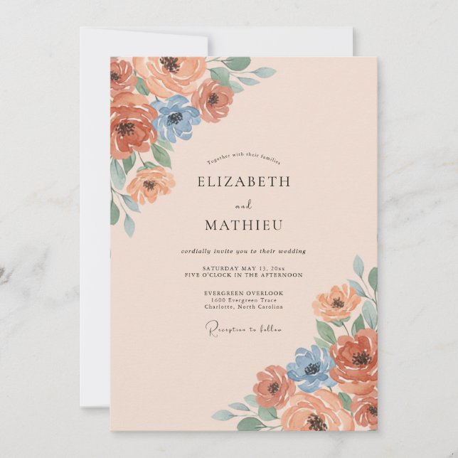 Peach Floral Blossom Wedding Invitation (Front)