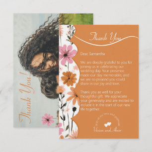 Peach Floral Boarder and Burnt Orange Wedding Thank You Card