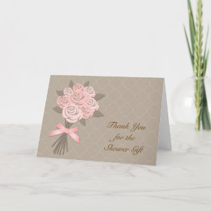 Peach Floral Bouquet Bridal Shower Thank You Card