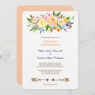 Peach Floral Bouquet Wedding Invitation