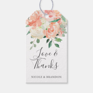 Peach Floral Bouquet Wedding Thank You Favour Gift Tags