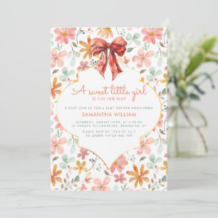 Peach Floral Bow Coquette Baby Shower  Invitation