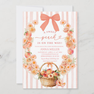 Peach Floral Bow Coquette Baby Shower Invitation