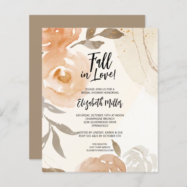 Peach Floral Bridal Shower Budget Invitations (Front/Back)