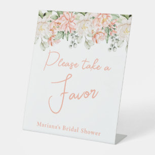 Peach Floral Bridal Shower Favour Pedestal Sign
