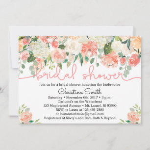 Peach Floral Bridal Shower Invitations