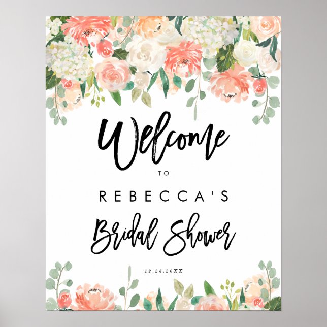 peach floral bridal shower welcome sign (Front)