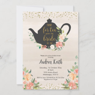 Peach Floral Bridal Tea Invitation