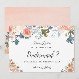 Peach Floral Bridesmaid Proposal Invitation