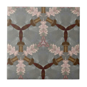 Peach Floral Brown Bamboo Abstract Asian Pattern Tile