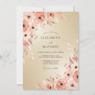 Peach Floral Brushstroke Romance Wedding Invitation